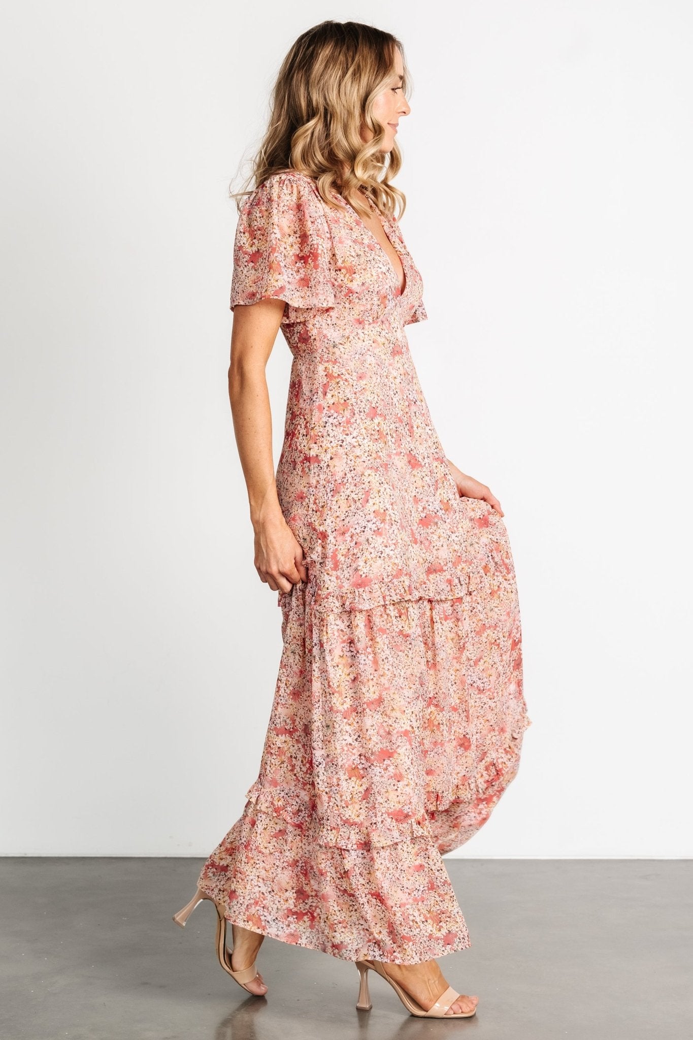 Audrey Deep V Maxi Dress | Blush Floral - Baltic Born