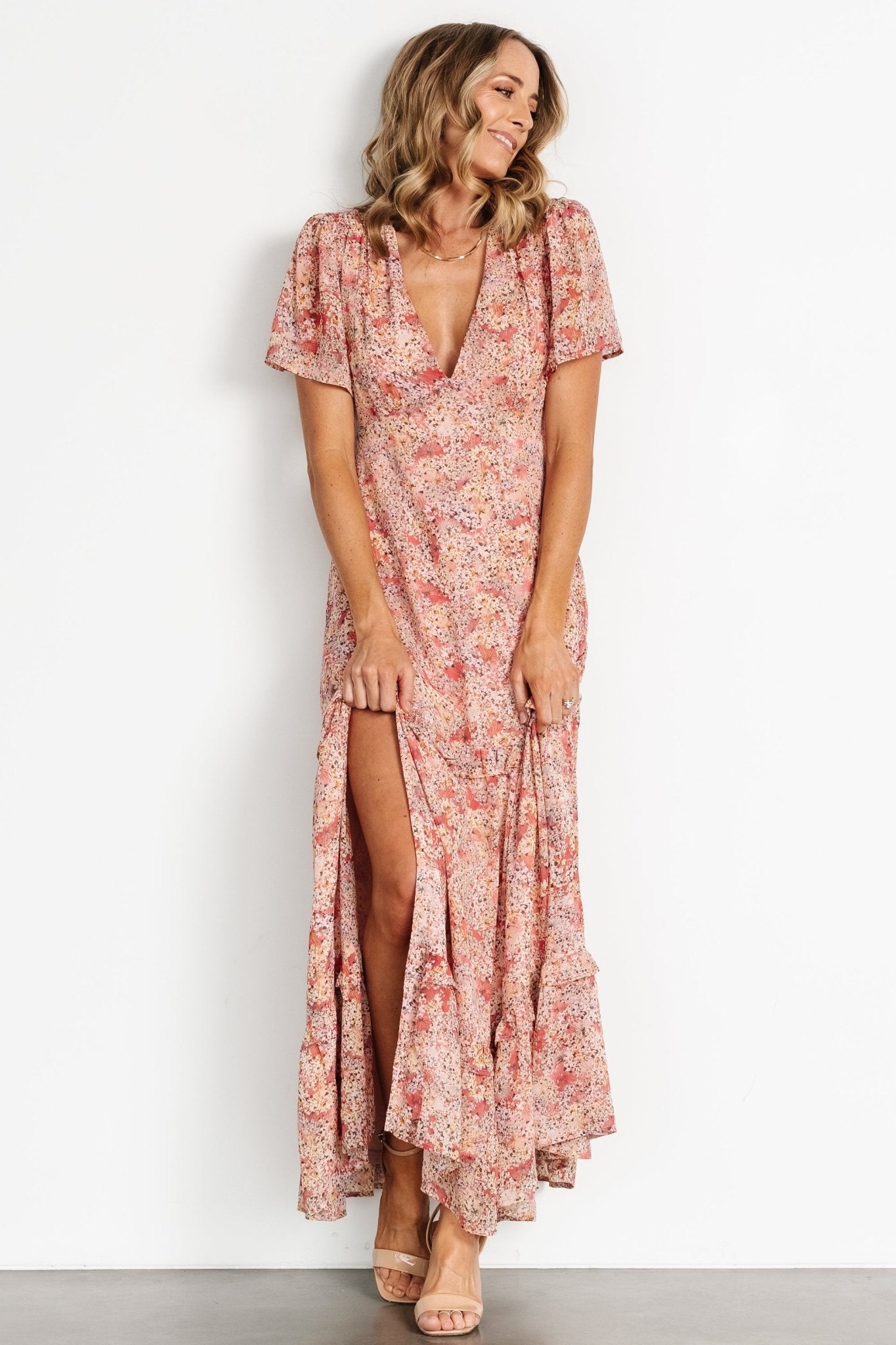 Audrey Deep V Maxi Dress | Blush Floral - Baltic Born