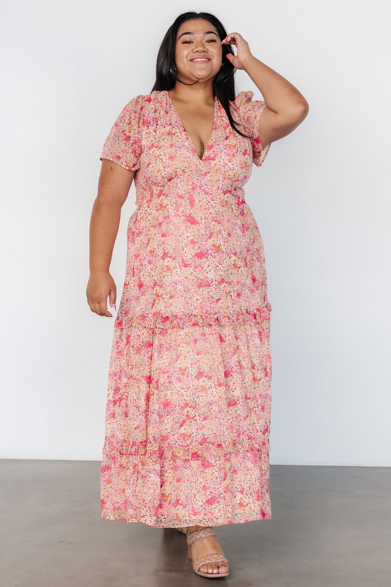 Audrey Deep V Maxi Dress | Blush Floral - Baltic Born