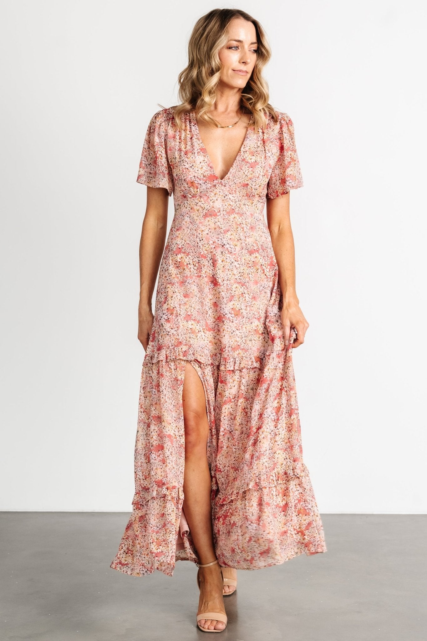 Audrey Deep V Maxi Dress | Blush Floral - Baltic Born