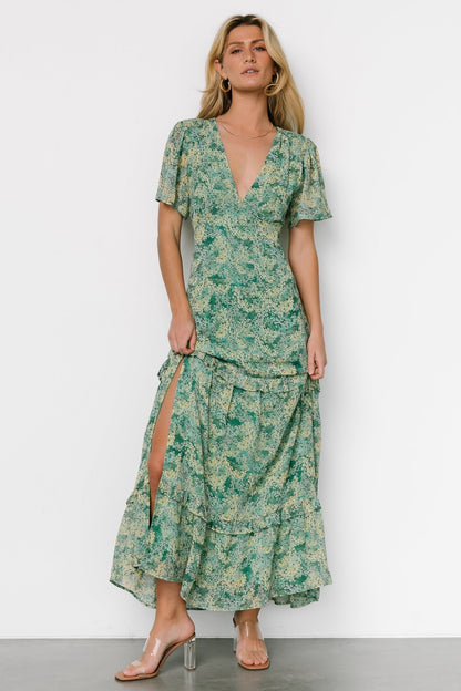 Audrey Deep V Maxi Dress | Green Floral - Baltic Born