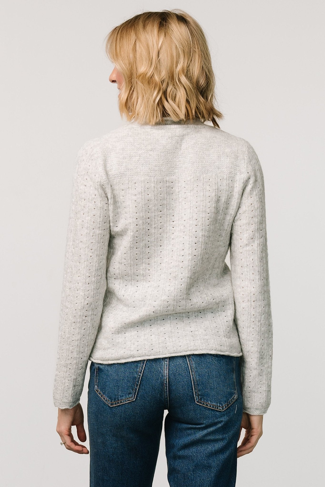 Avice Pointelle Sweater | Light Gray - Baltic Born