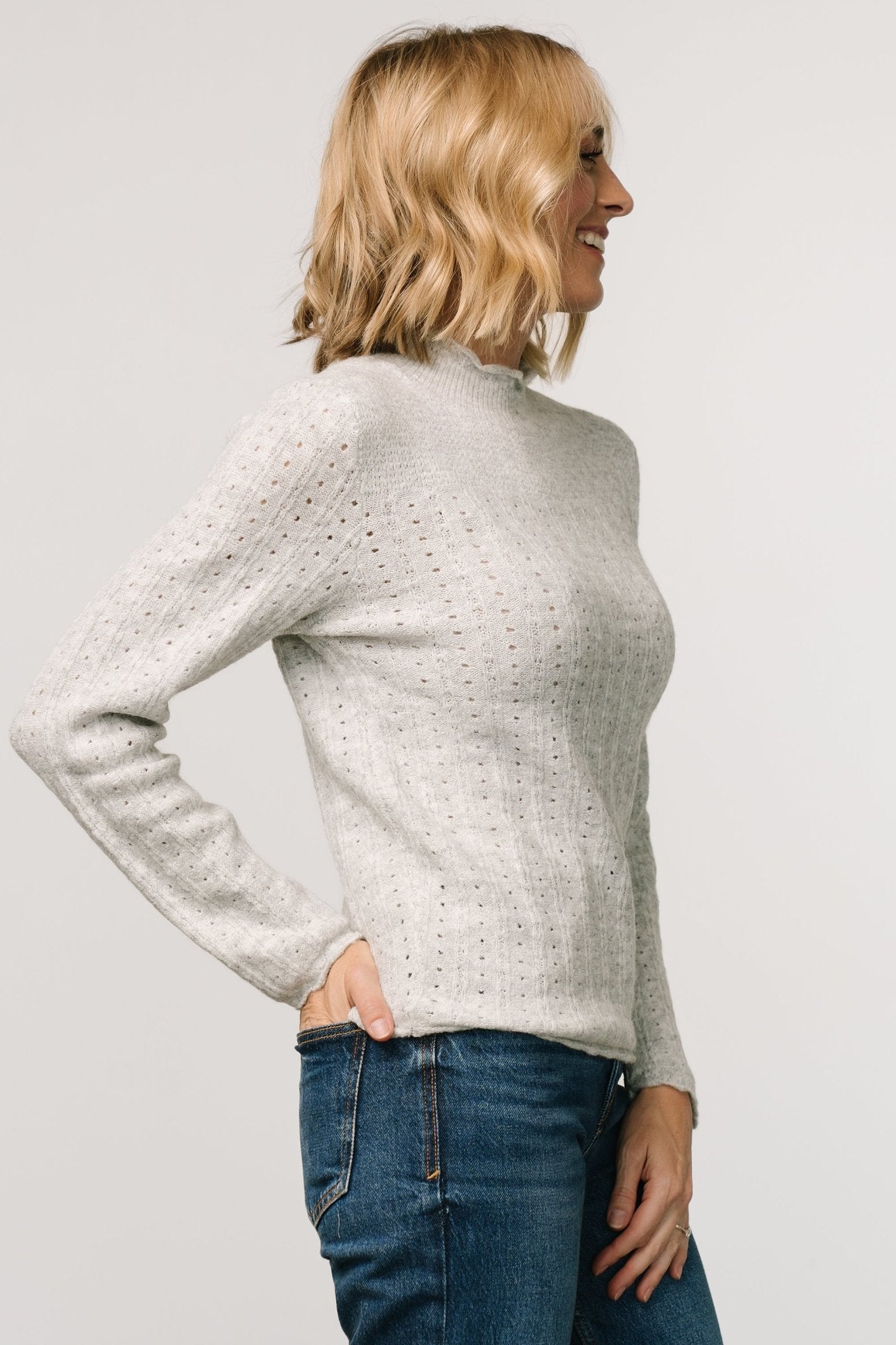 Avice Pointelle Sweater | Light Gray - Baltic Born