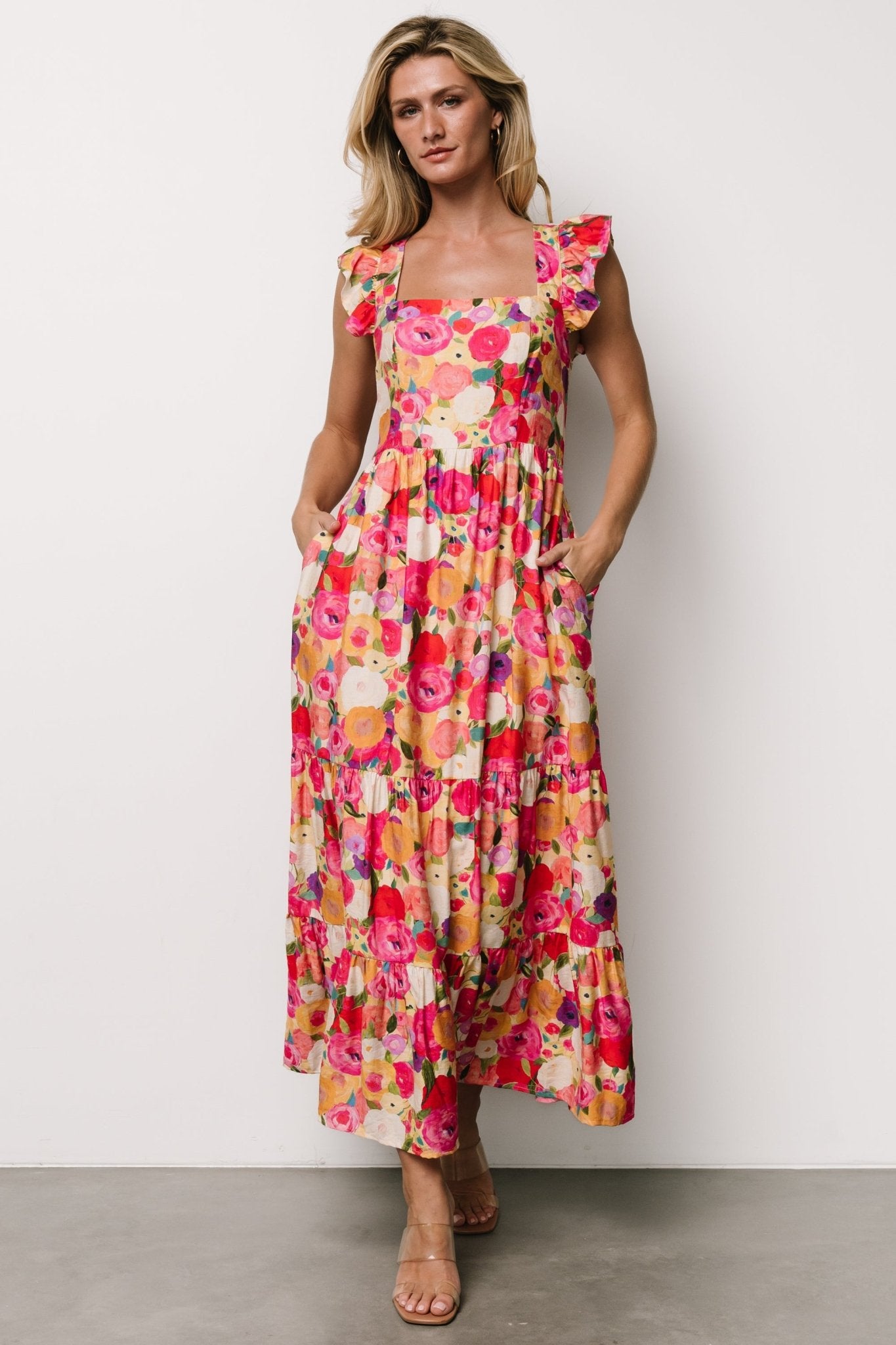 Ayla Tiered Maxi Dress | Pink Multi Floral - Baltic Born