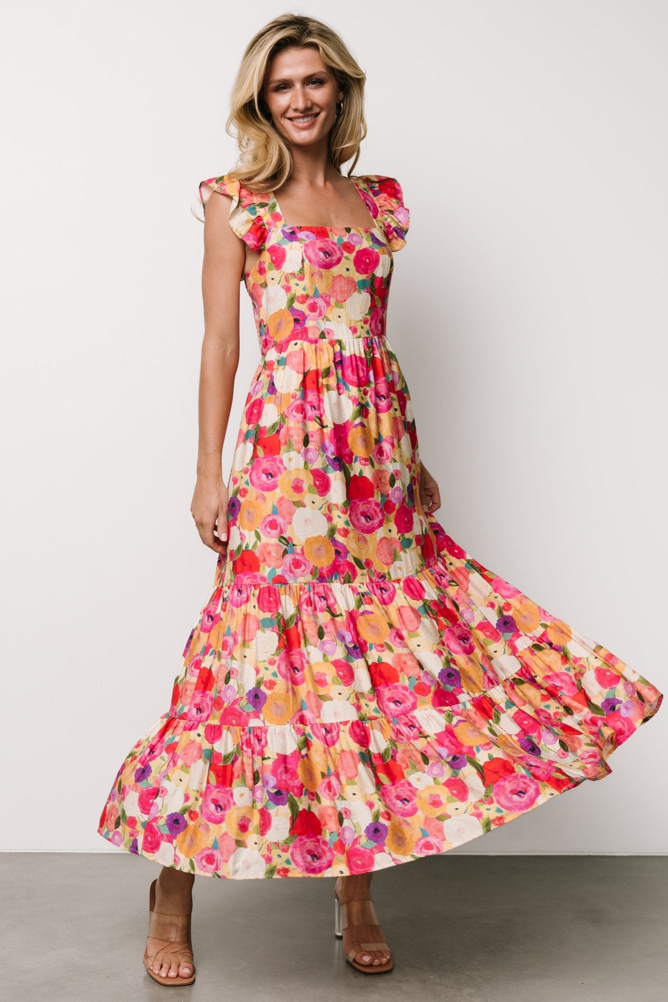 Ayla Tiered Maxi Dress | Pink Multi Floral - Baltic Born