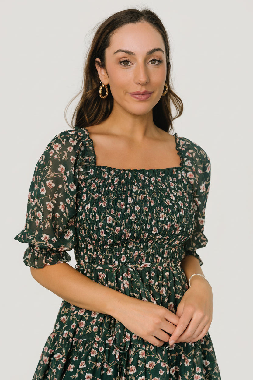 Azlyn Smocked Short Dress | Green + Pink Floral Azlyn Smocked Short Dress | Green + Pink Floral