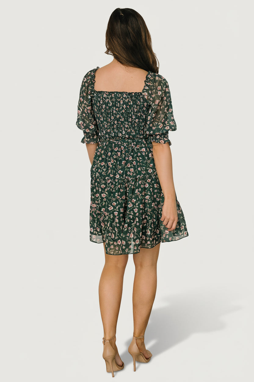 green floral dress Azlyn Smocked Short Dress