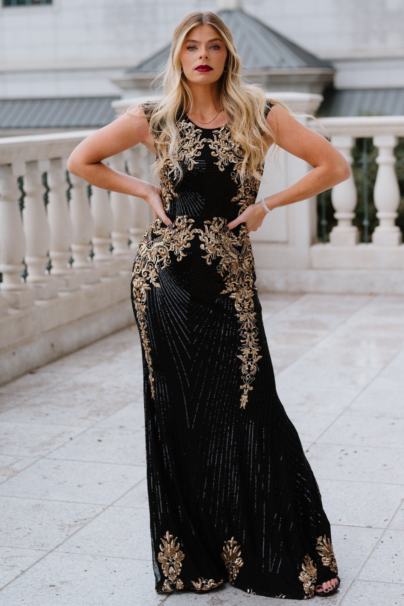Baltic Born Womens Azura Gown | Black + Gold | Color: Black and Gold