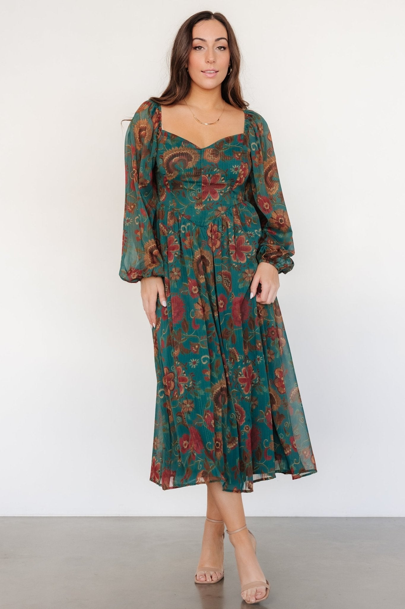 Babette Basque Waist Dress | Teal Multi Floral - Baltic Born