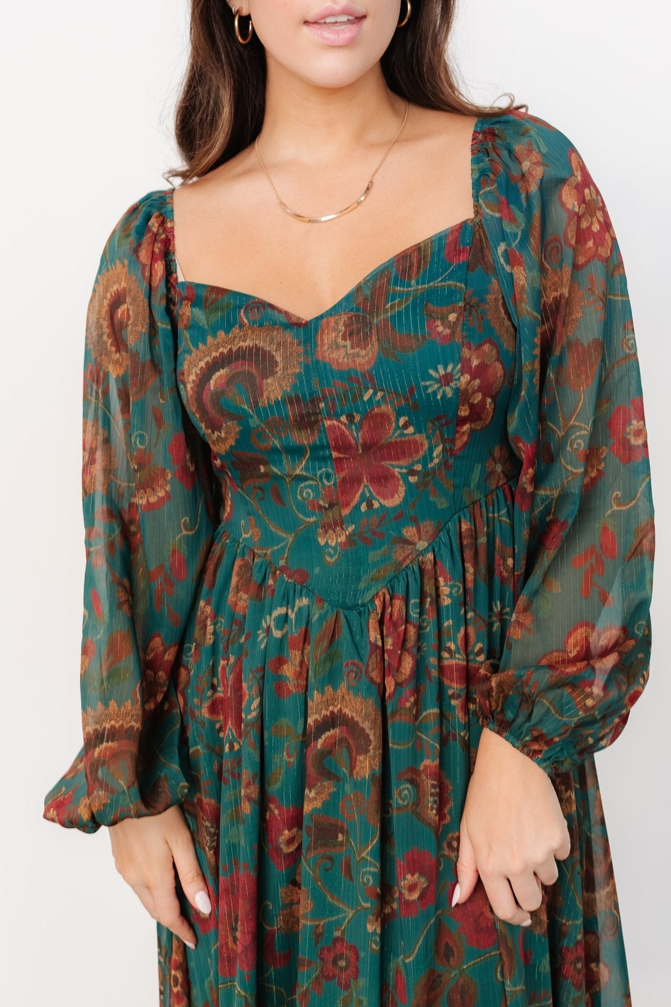 Babette Basque Waist Dress | Teal Multi Floral - Baltic Born