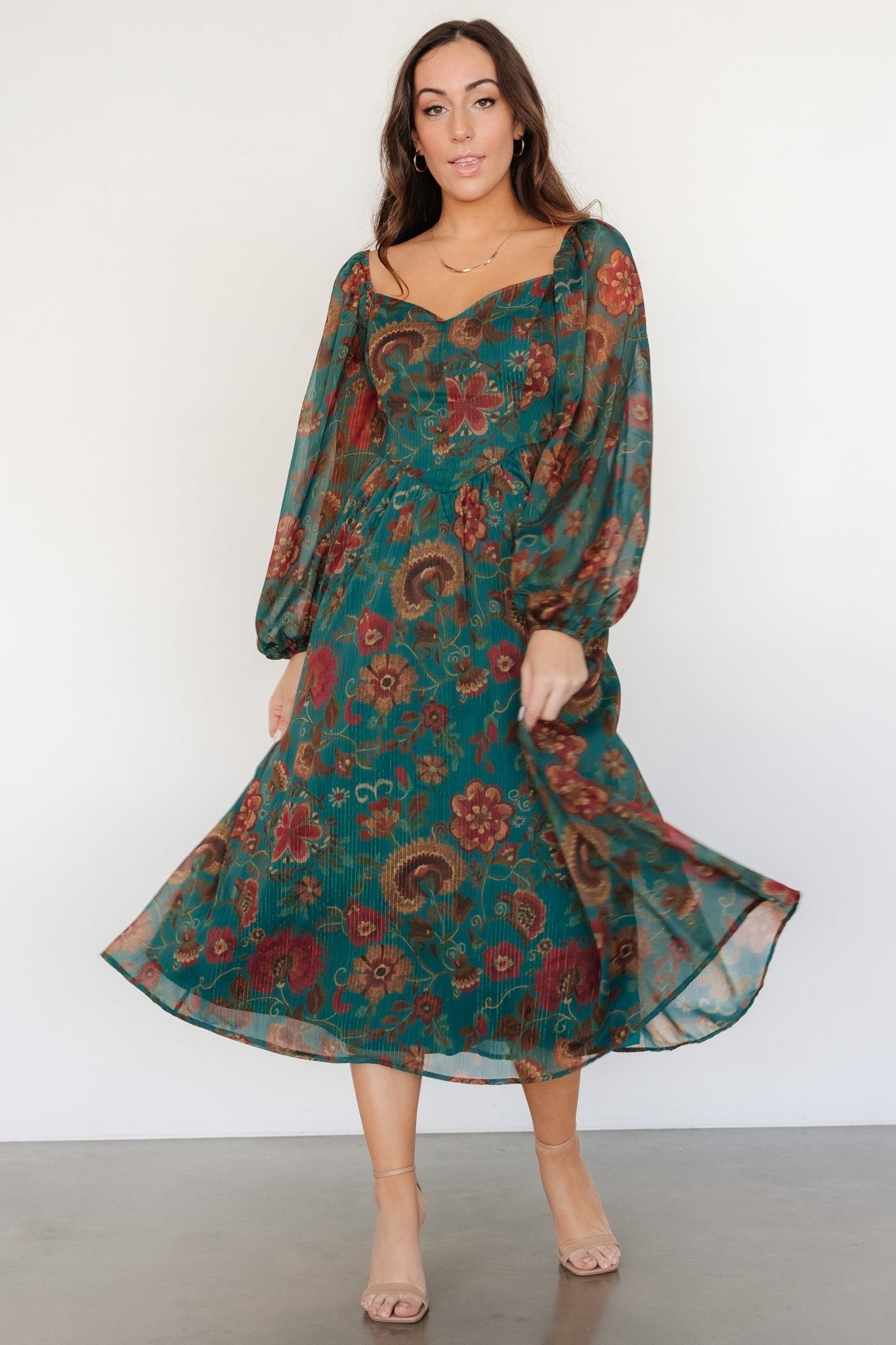 Babette Basque Waist Dress | Teal Multi Floral - Baltic Born