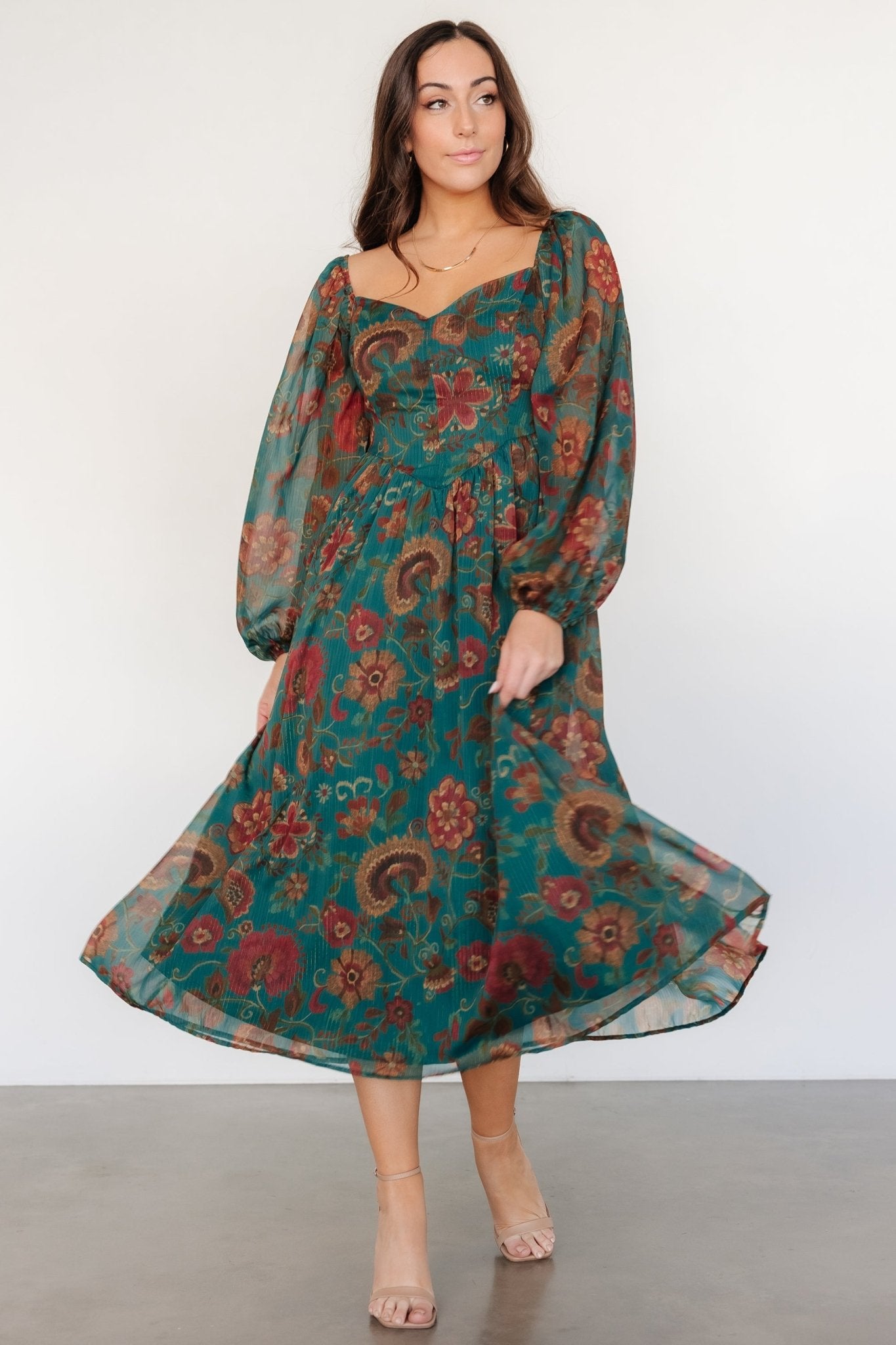 Babette Basque Waist Dress | Teal Multi Floral - Baltic Born