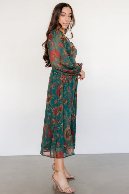 Babette Basque Waist Dress | Teal Multi Floral - Baltic Born