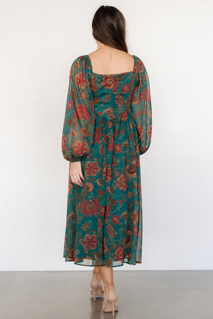 Babette Basque Waist Dress | Teal Multi Floral - Baltic Born