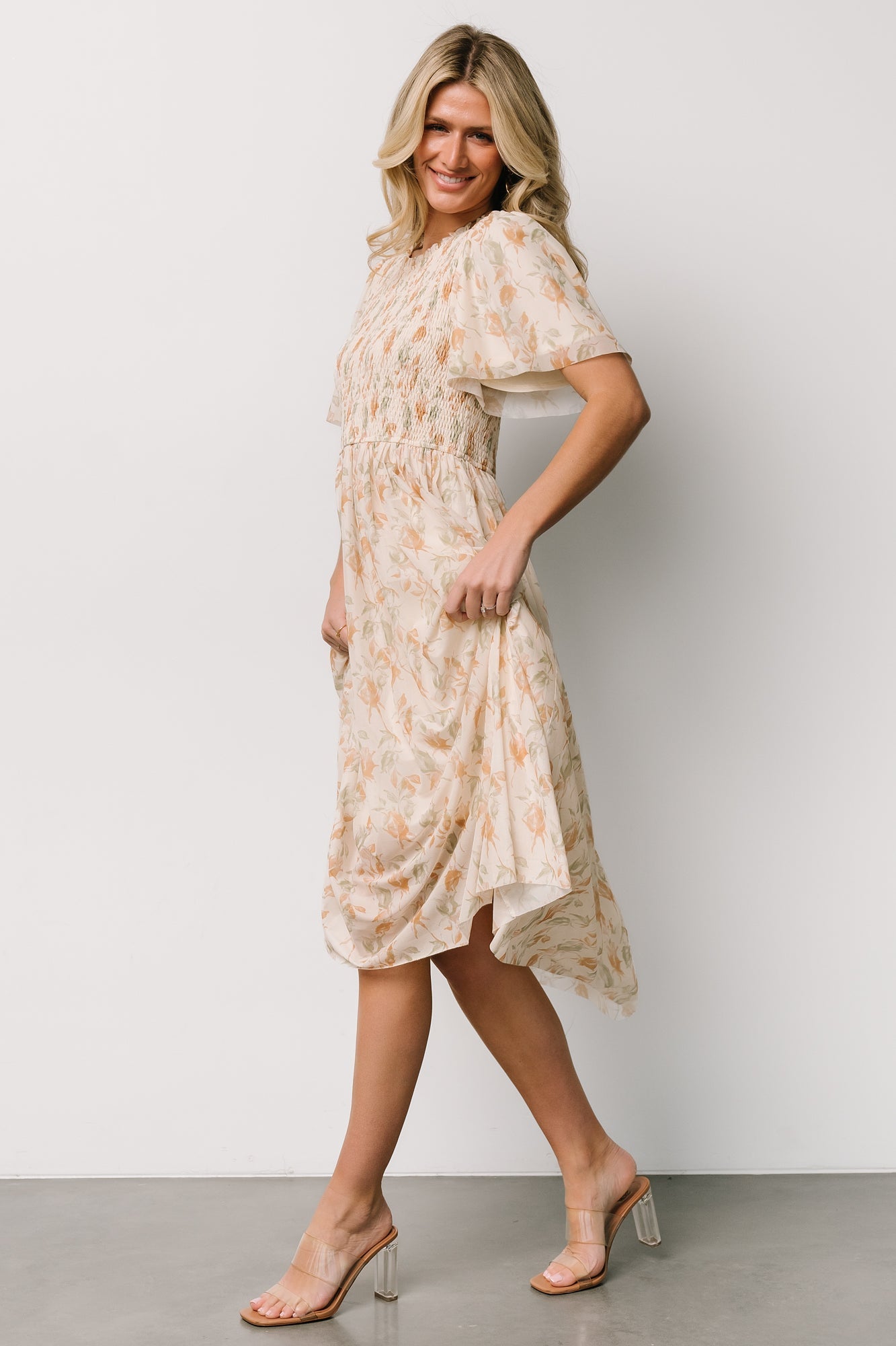 Bailey Smocked Midi Dress | Ivory + Golden Floral - Baltic Born