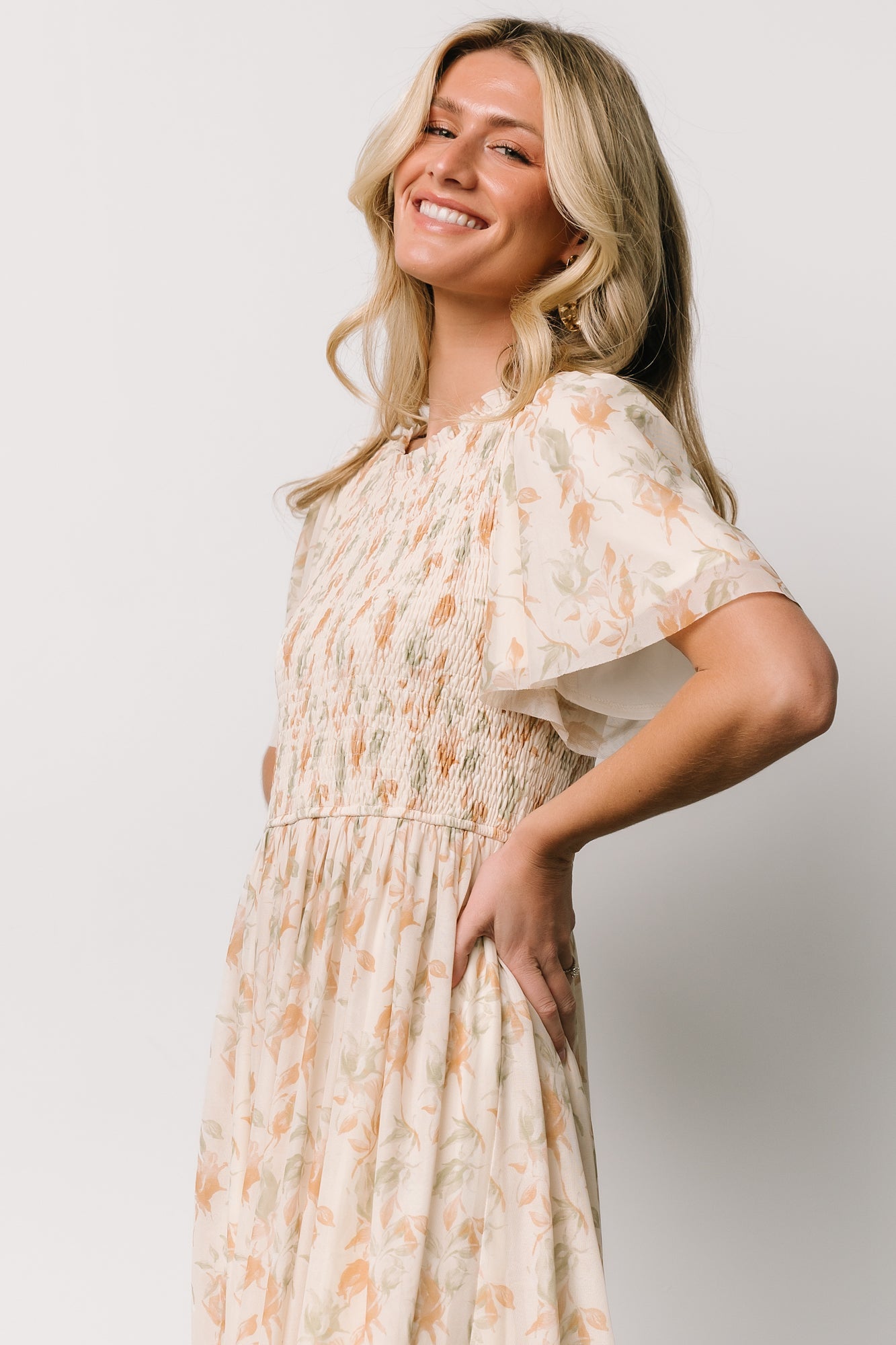 Bailey Smocked Midi Dress | Ivory + Golden Floral - Baltic Born