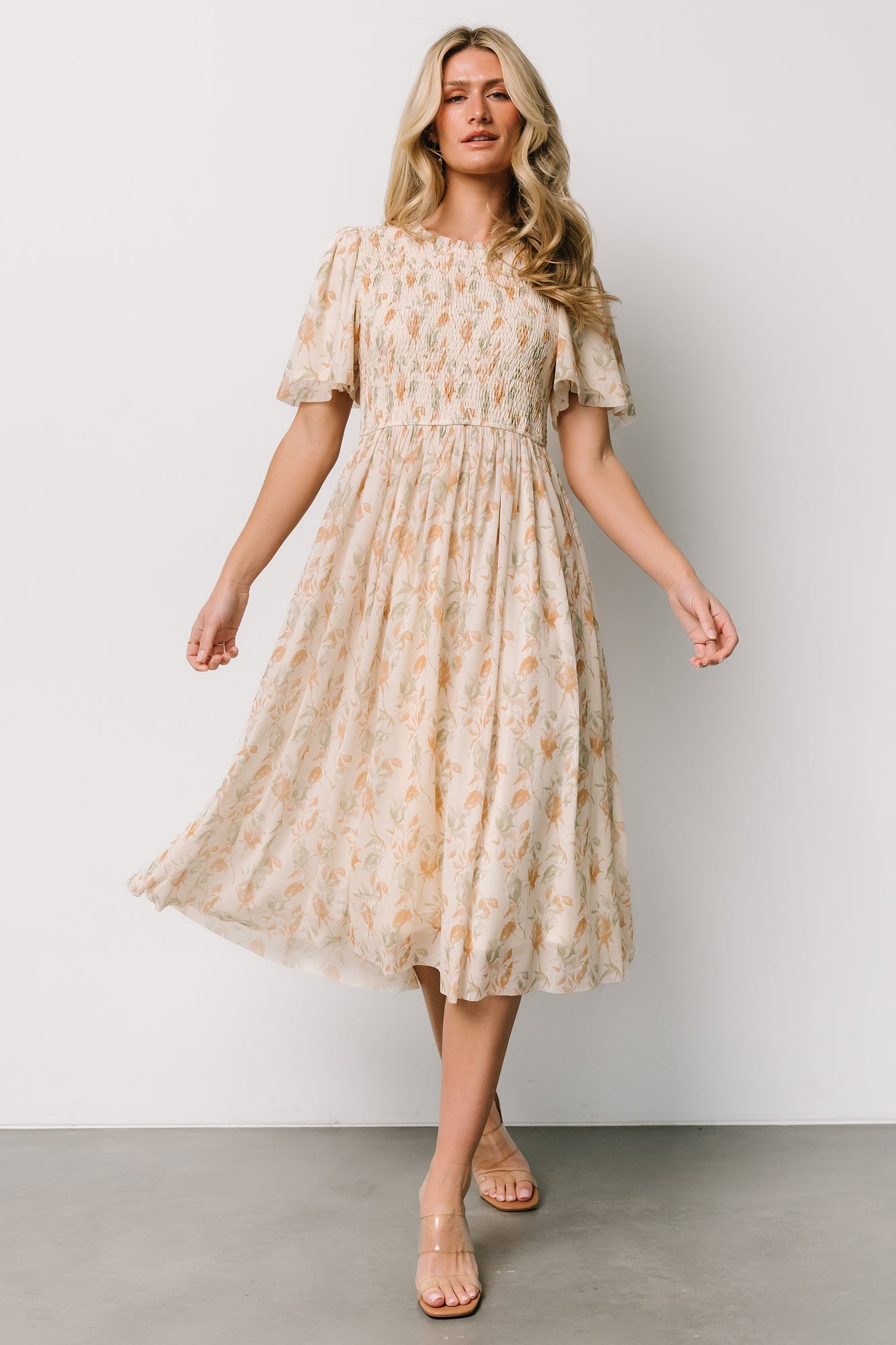 Bailey Smocked Midi Dress | Ivory + Golden Floral - Baltic Born