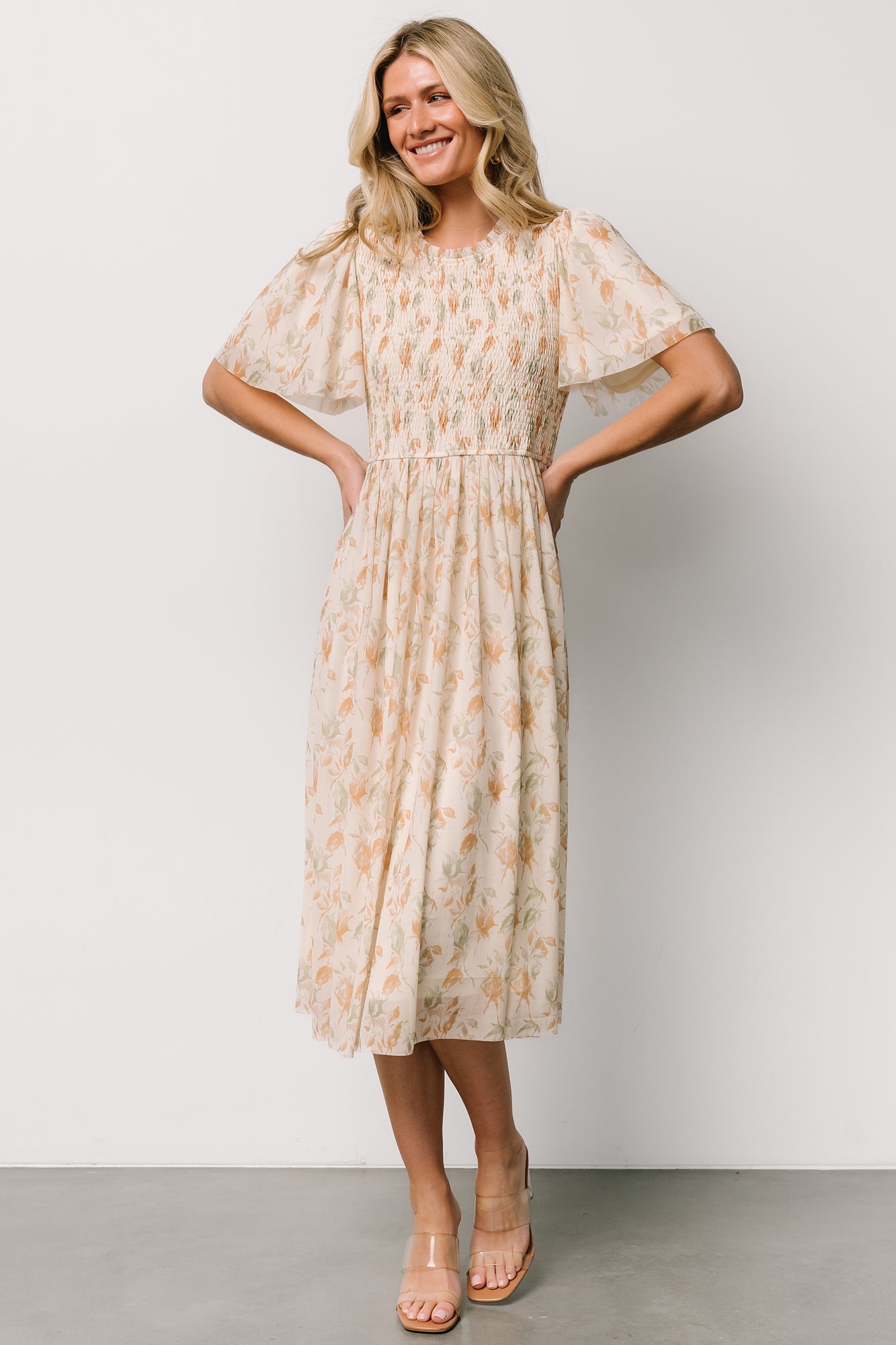 Bailey Smocked Midi Dress | Ivory + Golden Floral - Baltic Born