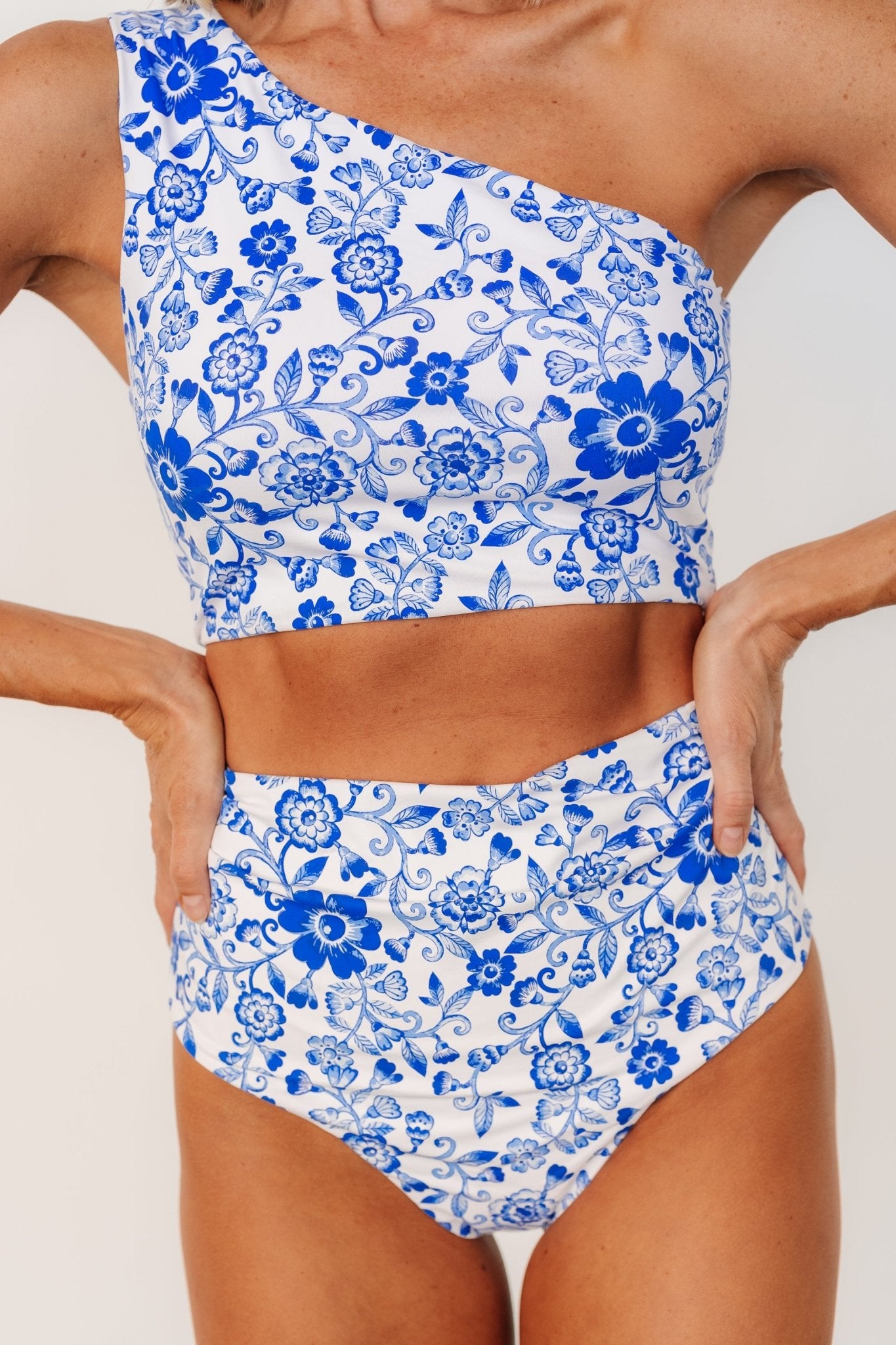 Bali High Rise Bikini Bottom | White + Cobalt Floral - Baltic Born