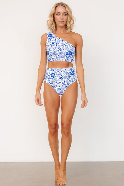 Bali High Rise Bikini Bottom | White + Cobalt Floral - Baltic Born