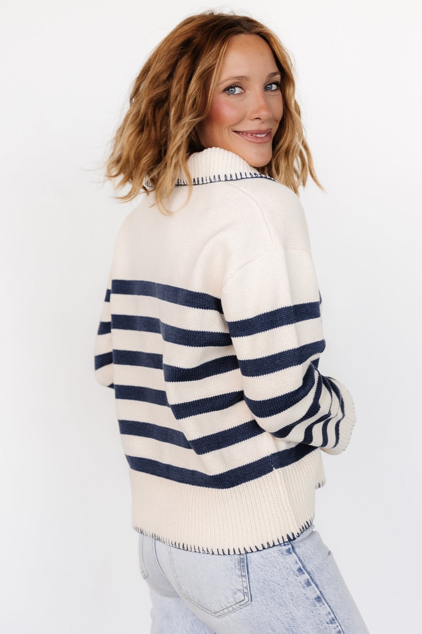 Bastian Striped Sweater | Cream + Navy - Baltic Born