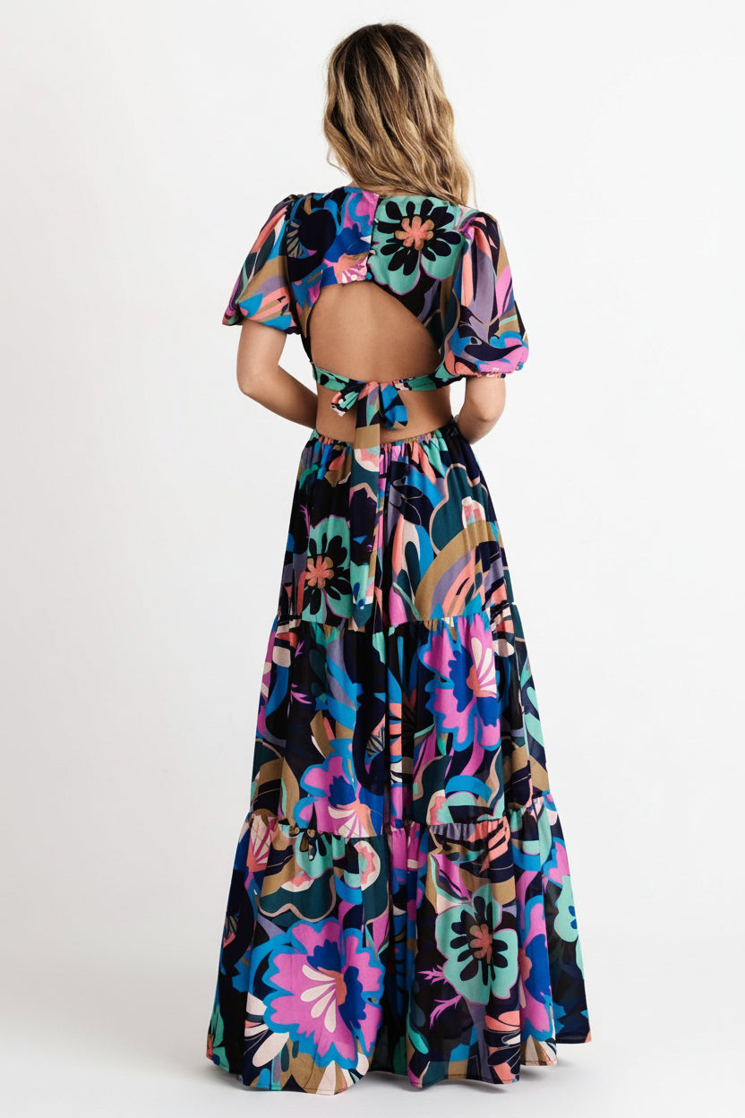 Baltic Born Womens Bastina Open Back Maxi Dress | Black Print | Size: Large Baltic Born Womens Bastina Open Back Maxi Dress | Black Print | Size: Large