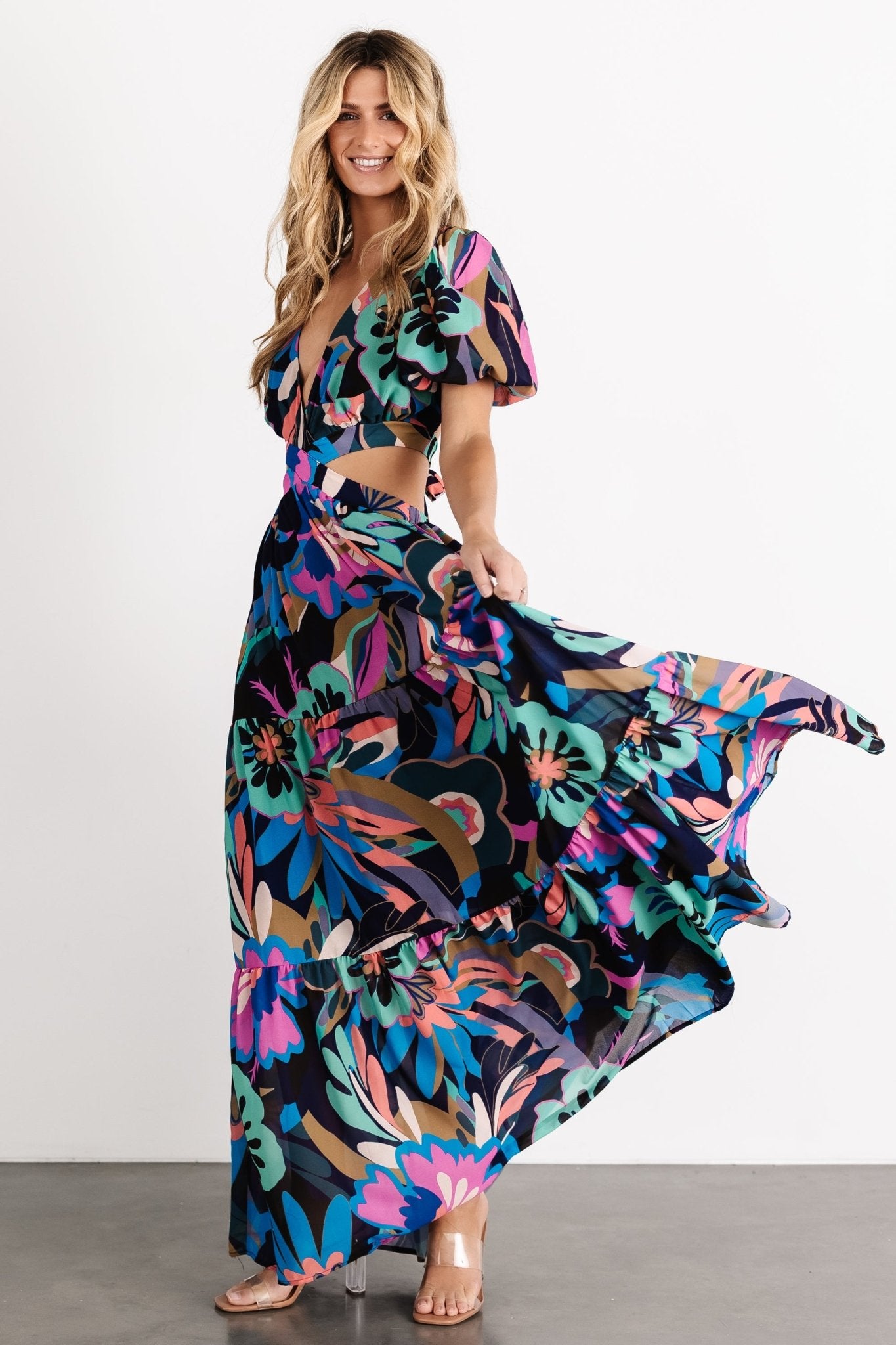 Bastina Open Back Maxi Dress | Black Print - Baltic Born