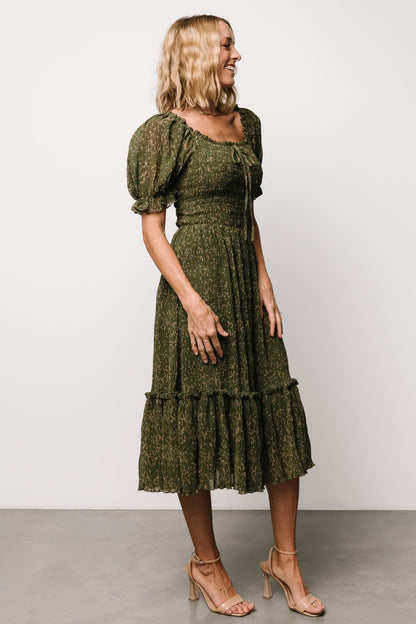 Beatrice Smocked Midi Dress | Olive Floral - Baltic Born