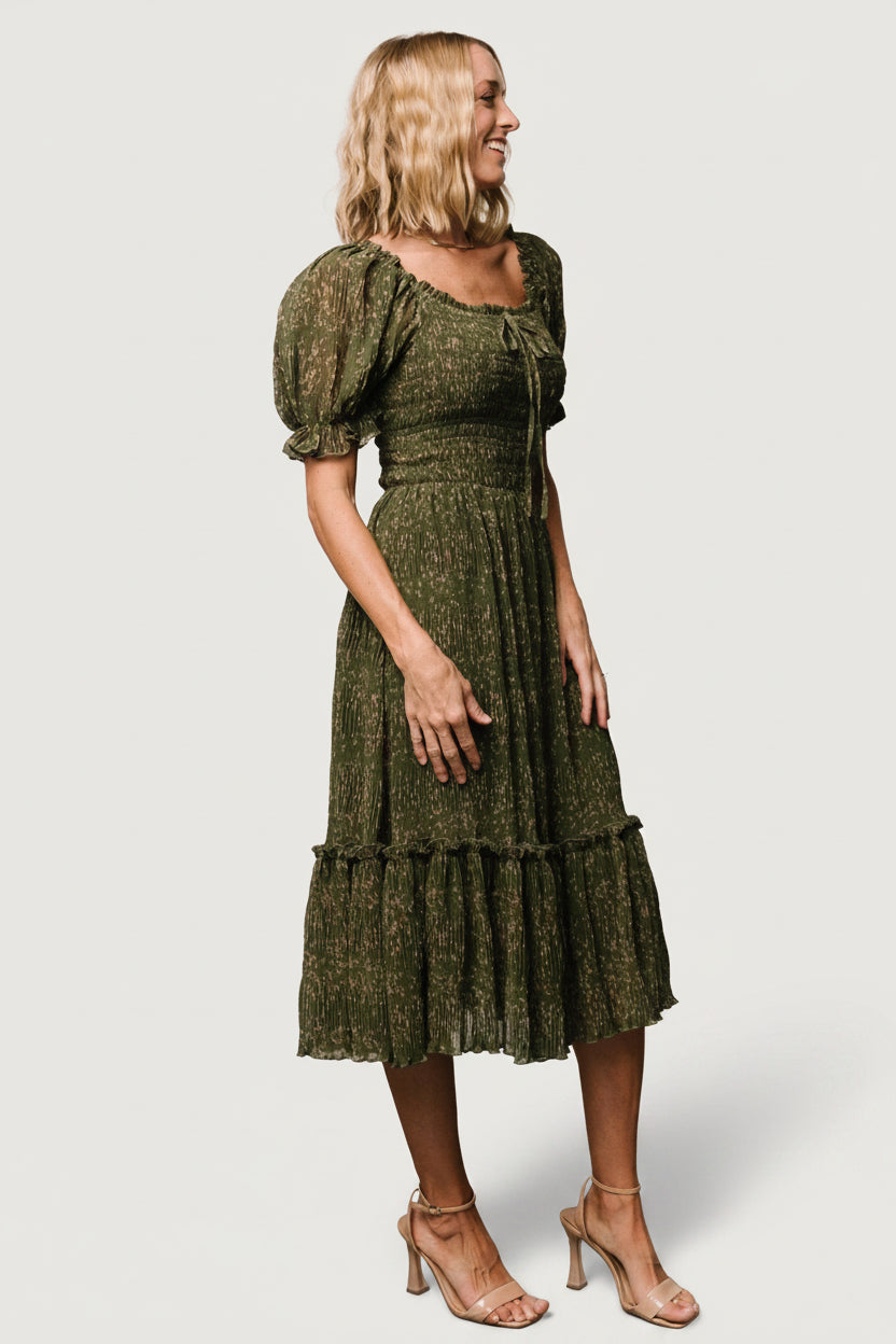 Beatrice Smocked Midi Dress | Olive Floral