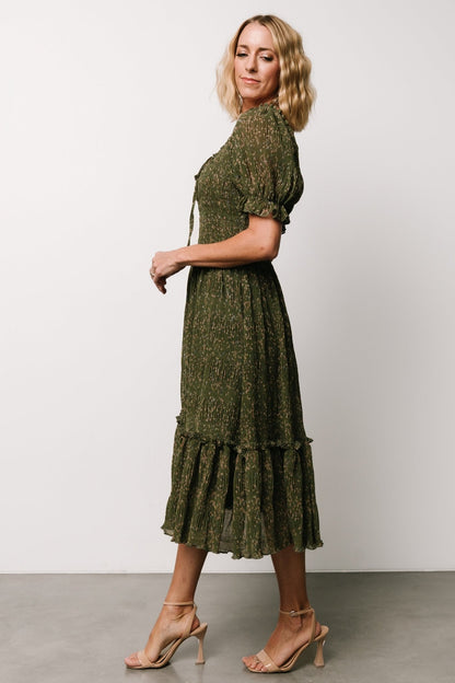 Beatrice Smocked Midi Dress | Olive Floral - Baltic Born