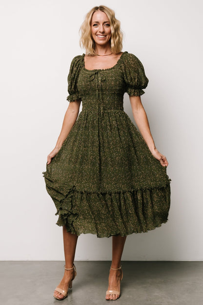 Beatrice Smocked Midi Dress | Olive Floral - Baltic Born