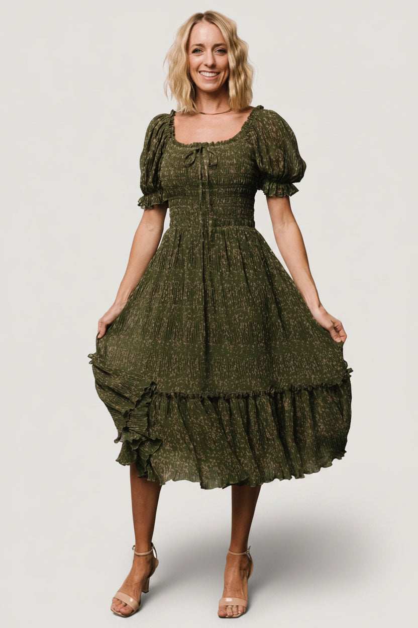 Beatrice Smocked Midi Dress | Olive Floral