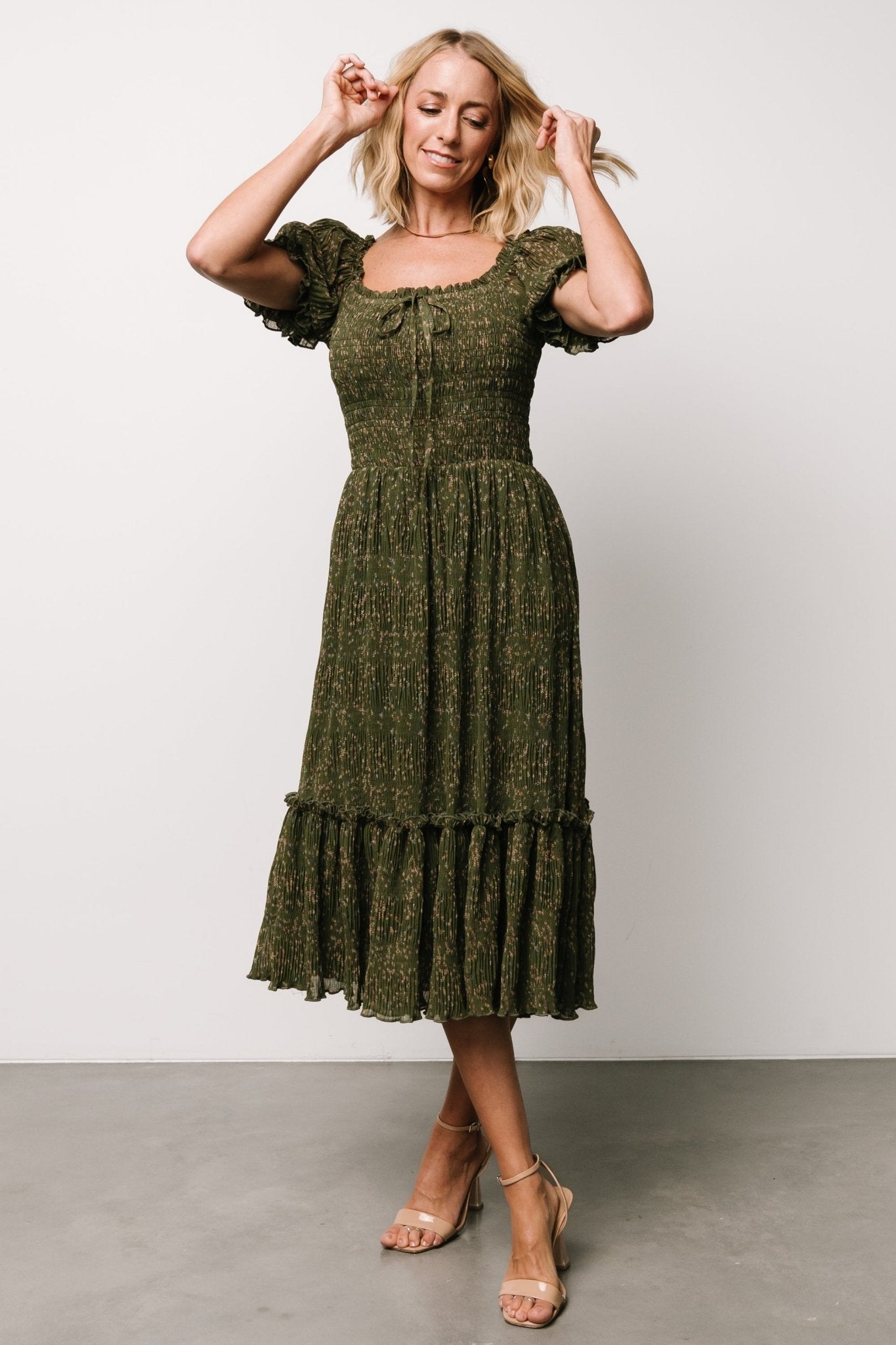 Beatrice Smocked Midi Dress | Olive Floral - Baltic Born