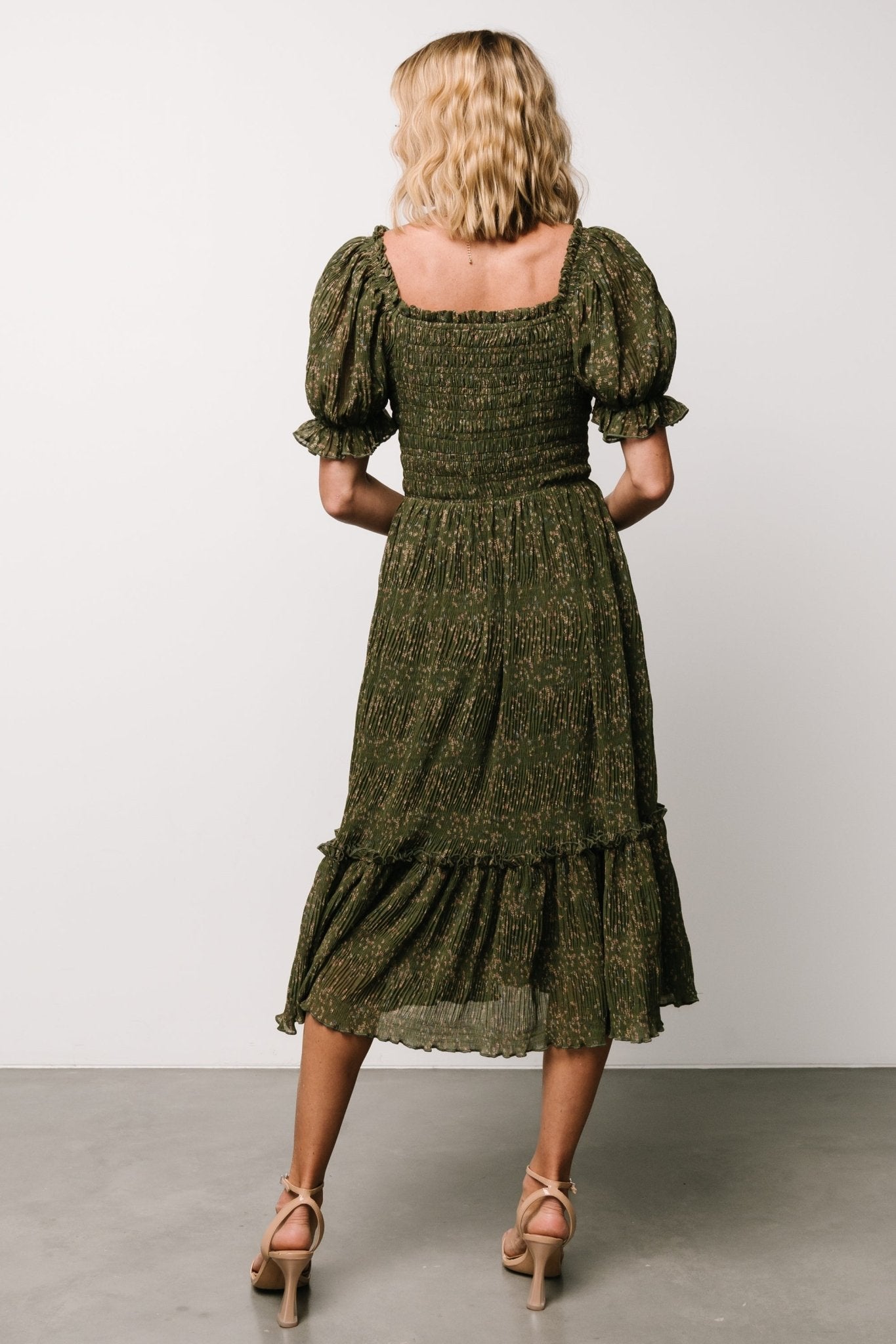 Beatrice Smocked Midi Dress | Olive Floral - Baltic Born