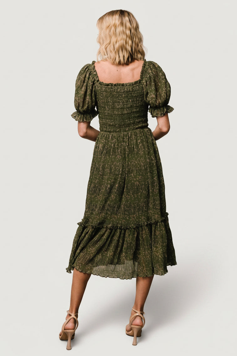 Beatrice Smocked Midi Dress | Olive Floral
