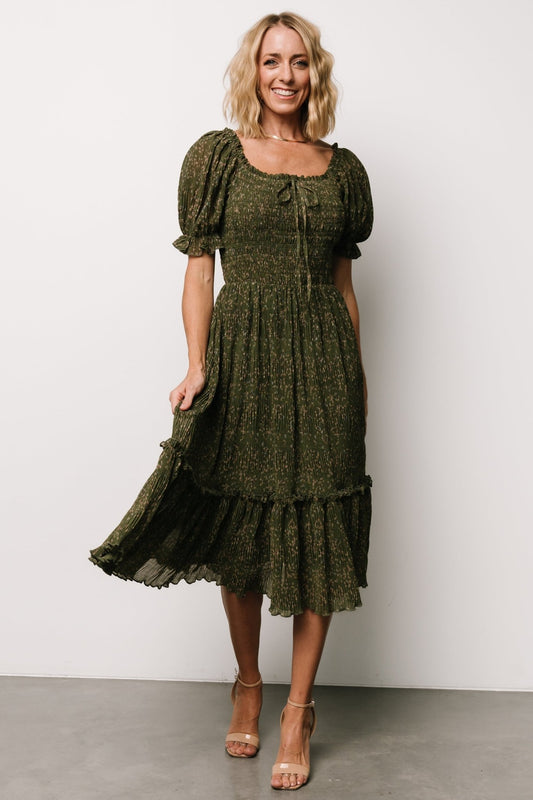 Beatrice Smocked Midi Dress | Olive Floral - Baltic Born