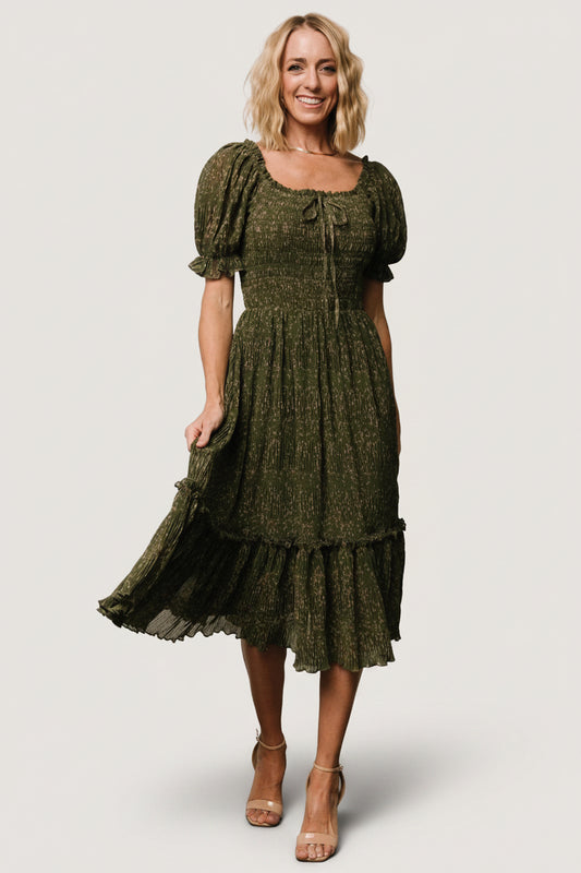 Beatrice Smocked Midi Dress | Olive Floral