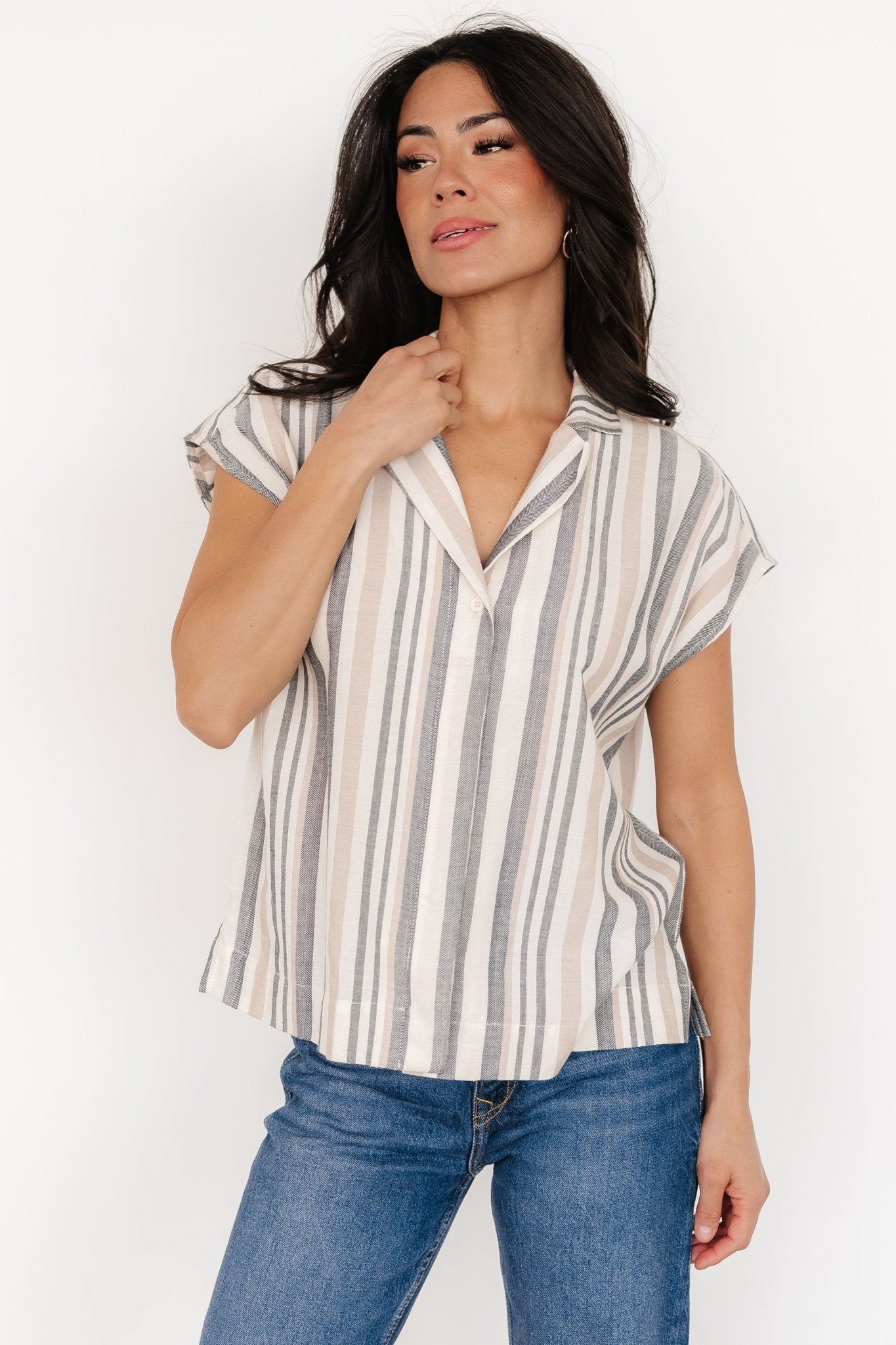 Beckett Button Top | Natural Multi Stripe - Baltic Born