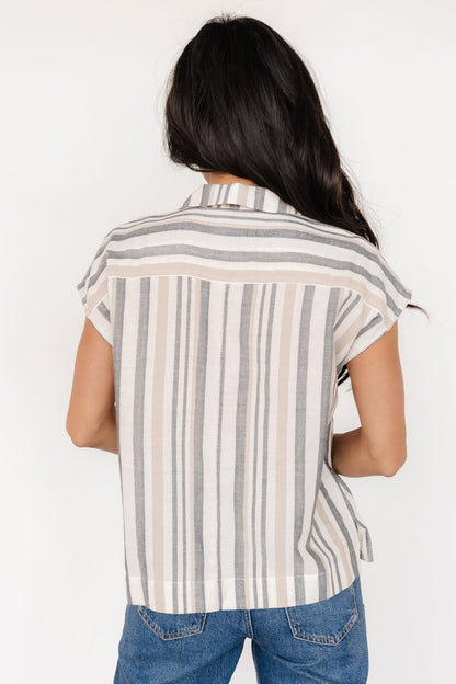 Beckett Button Top | Natural Multi Stripe - Baltic Born