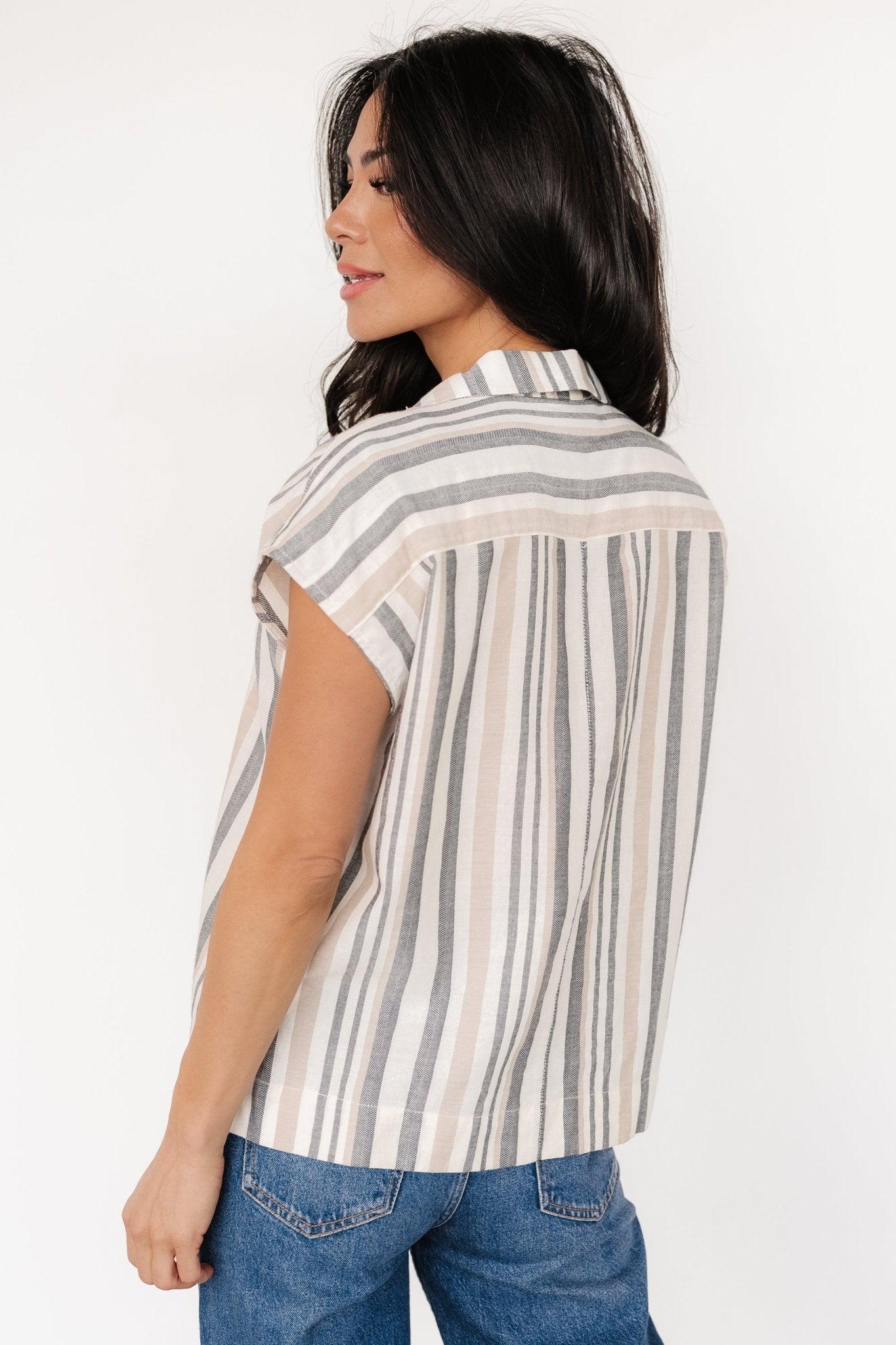 Beckett Button Top | Natural Multi Stripe - Baltic Born