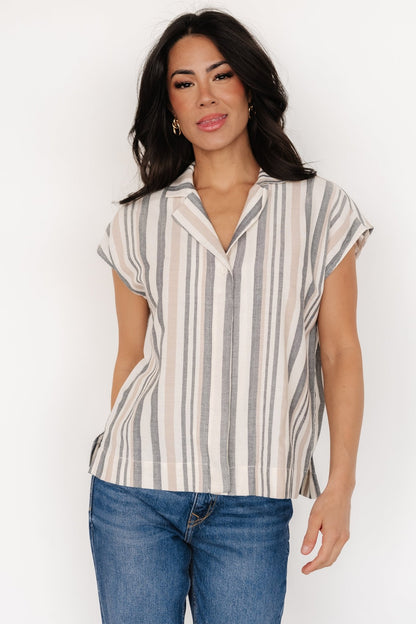 Beckett Button Top | Natural Multi Stripe - Baltic Born