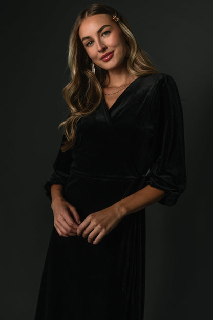 Beckinsale Velvet Wrap Dress | Black - Baltic Born