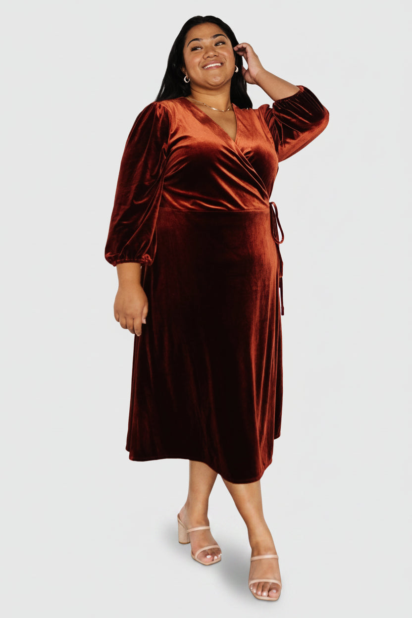 Beckinsale Velvet Wrap Dress | Cinnamon