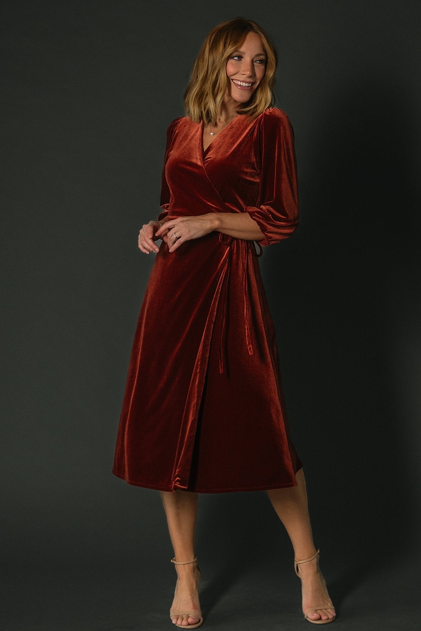 Beckinsale Velvet Wrap Dress | Cinnamon - Baltic Born