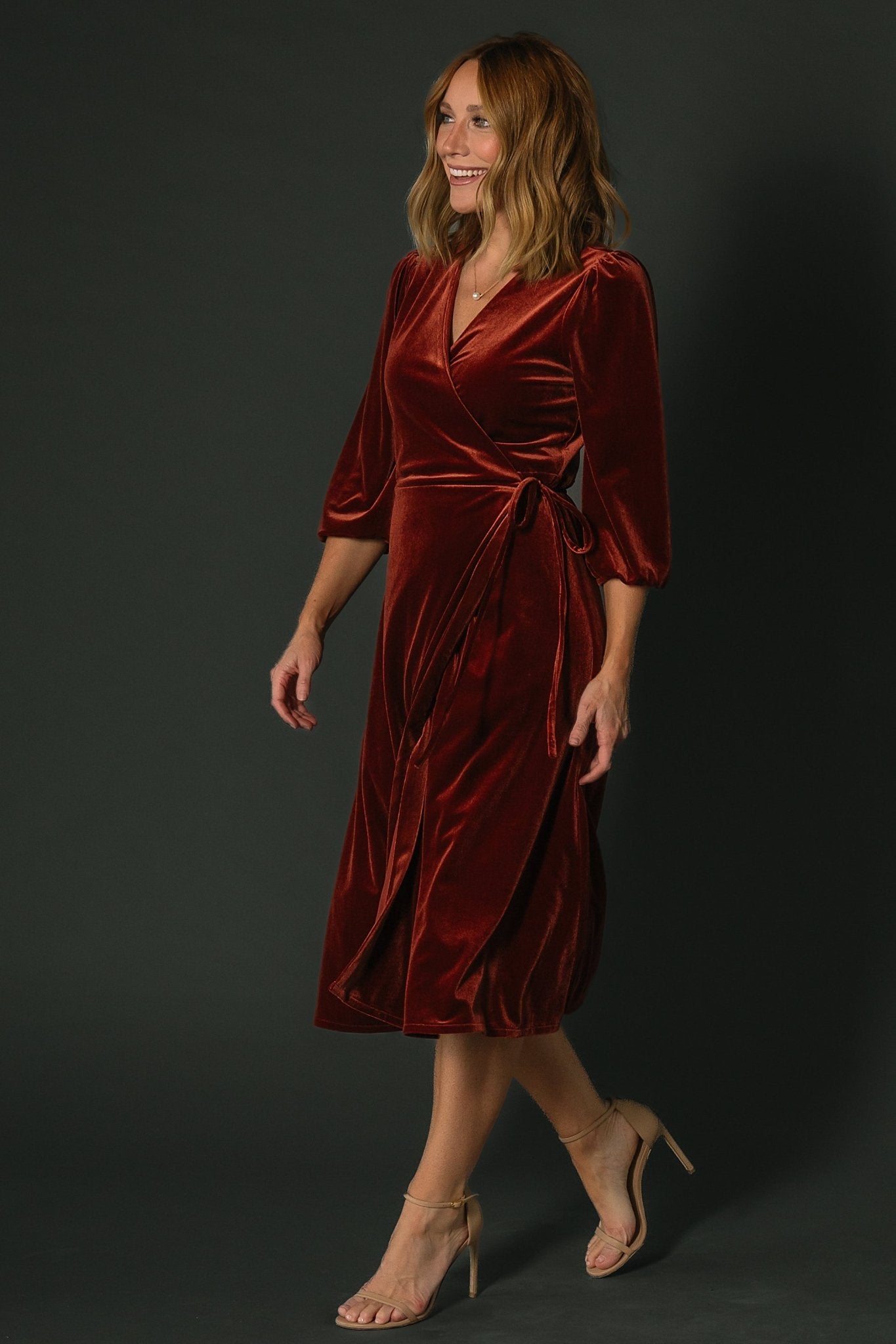 Beckinsale Velvet Wrap Dress | Cinnamon - Baltic Born