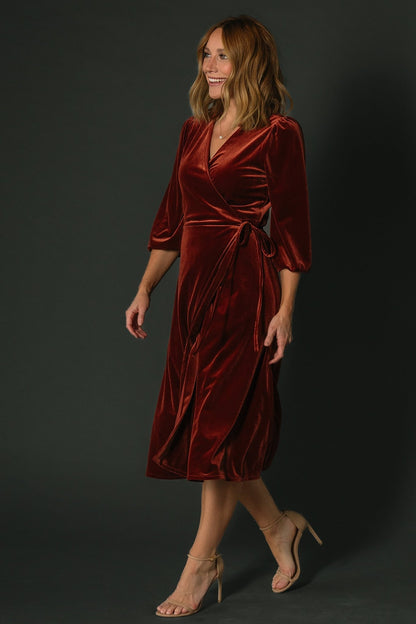 Beckinsale Velvet Wrap Dress | Cinnamon - Baltic Born