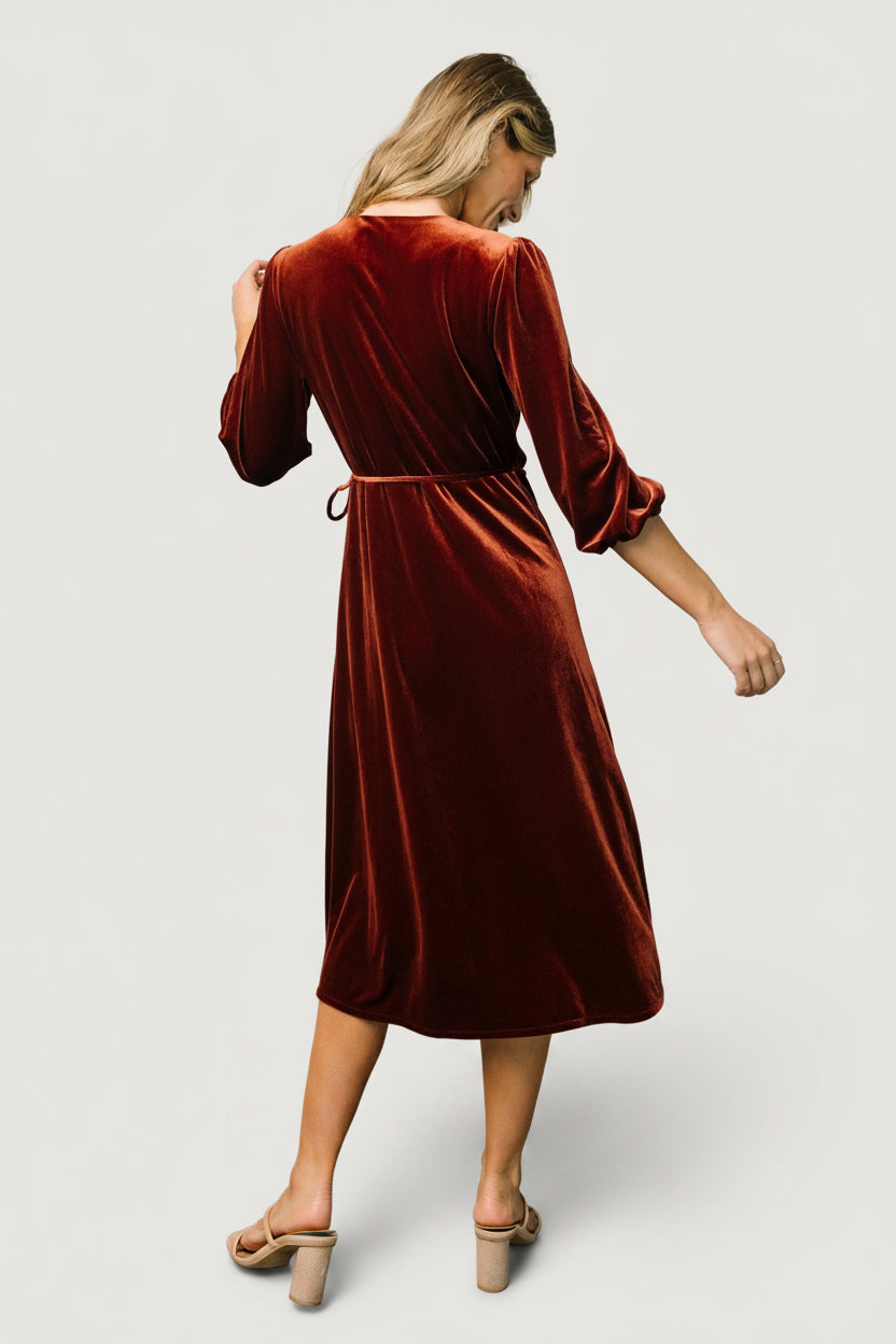 Beckinsale Velvet Wrap Dress | Cinnamon