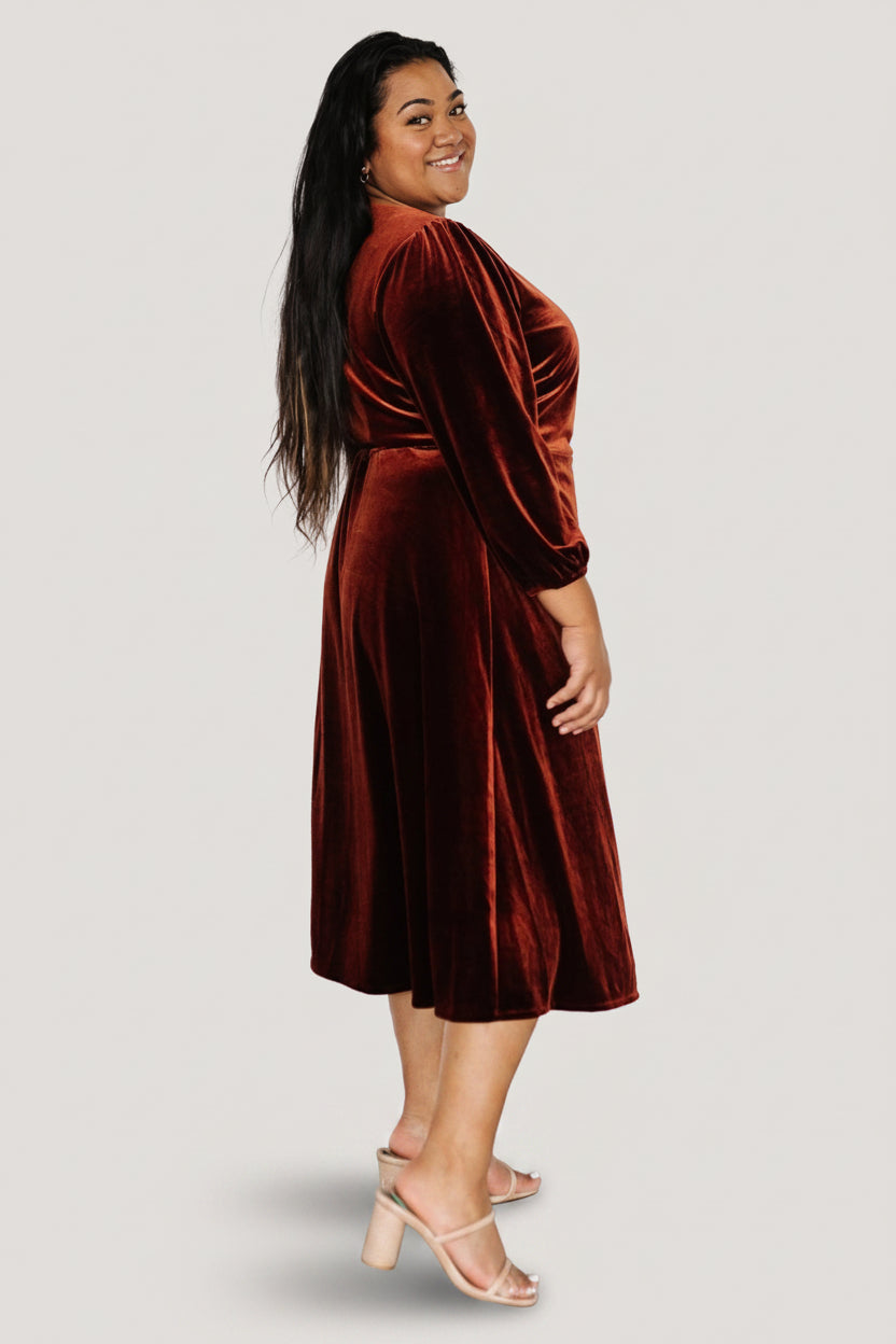 Beckinsale Velvet Wrap Dress | Cinnamon