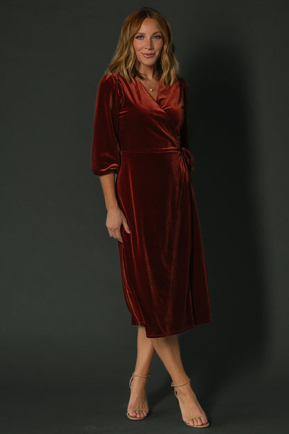 Beckinsale Velvet Wrap Dress | Cinnamon - Baltic Born