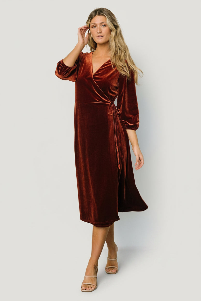 Beckinsale Velvet Wrap Dress | Cinnamon